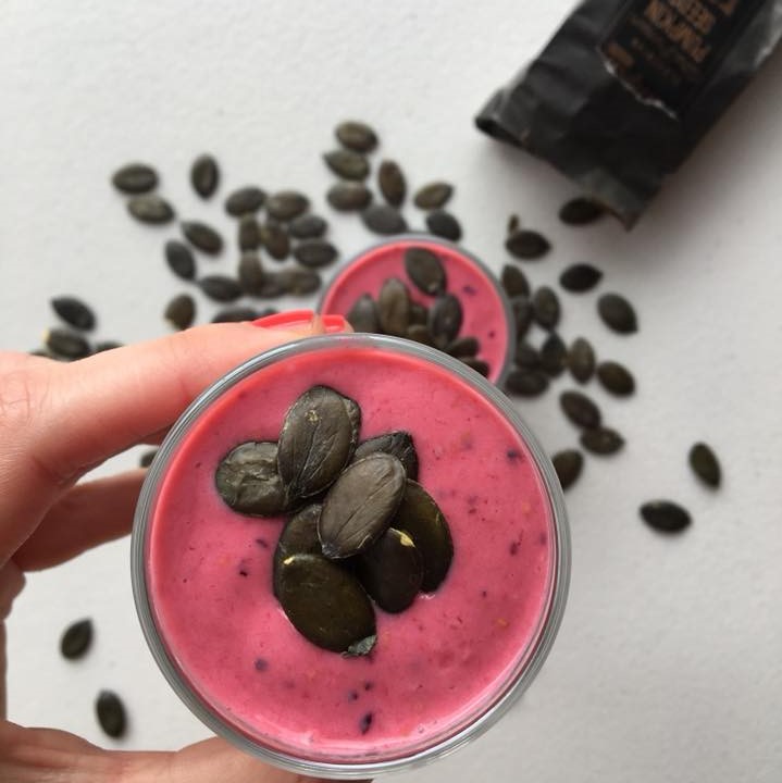 Mixed Berries Smoothie with Raw Pumpkin Seeds